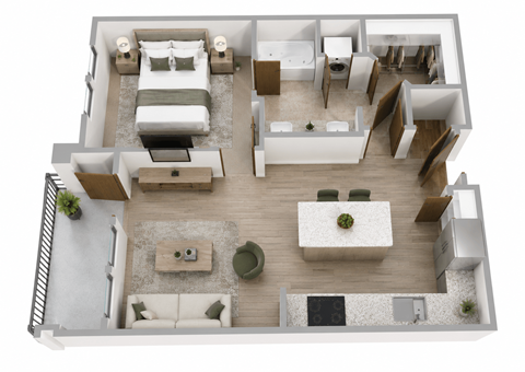 Floor plan for 1 bed, 1 bath, 709 sqft